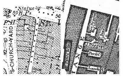 Comparison of area around north Cheapside on 1st edition and Rocque maps
